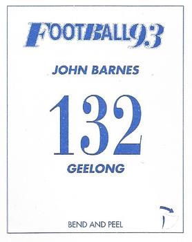 1993 Select AFL Stickers #132 John Barnes Back